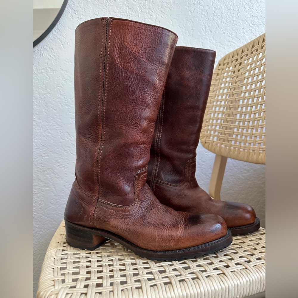 Frye Brown Leather Campus Boots - Wide Calf
